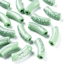 Opaque Crackle Acrylic Beads, Curved Tube, Pale Green, 36x13.5x11.5mm, Hole: 4mm, about 148pcs/500g(MACR-S372-001N-012)