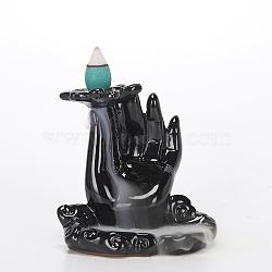 Ceramics Decorative Backflow Incense Burner Buddha's Hand Incense Holders Decoration Gift, Black, 89x75x95.5mm, Hole: 5.5mm(JX851A)