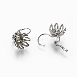 304 Stainless Steel Leverback Earring Findings, Flower, Stainless Steel Color, Tray: 4mm, 18.5x11.5mm, Pin: 0.8mm(STAS-E471-03P)