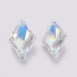 K9 Glass Rhinestone Pendants, Imitation Austrian Crystal, Faceted, Rhombus, Crystal AB, 27x17x8.5mm, Hole: 1.6mm(GLAA-K034-I01)