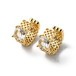 Clear Glass Square Cuff Earring, Rack Plating Brass Jewelry, Cadmium Free & Lead Free, Real 18K Gold Plated, 13.5x15.5x6mm(EJEW-P229-06G)