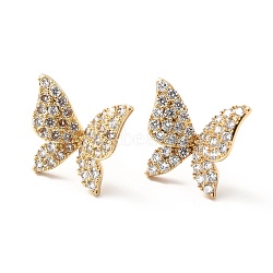 Clear Cubic Zirconia Butterfly Stud Earrings, Brass Jewelry for Women, Lead Free & Cadmium Free & Nickel Free, Real 18K Gold Plated, 18x19.5mm, Pin: 0.7mm(EJEW-F281-07G)
