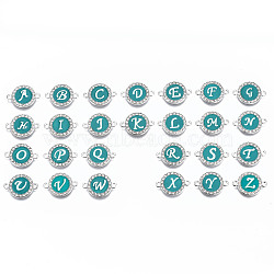 Alloy Enamel Links Connectors, with Crystal Rhinestones, Flat Round with Letter, Silver Color Plated, Cadmium Free & Lead Free, Letter A~Z, 22x16x2mm, Hole: 1.8mm, 26pcs/set(ENAM-T013-02-RS)