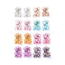 Transparent Acrylic Pendants, AB Color Plated, Bear, Mixed Color, 20x13.5x10.5mm, Hole: 1.4mm, about 400pcs/500g(MACR-S373-113-C)