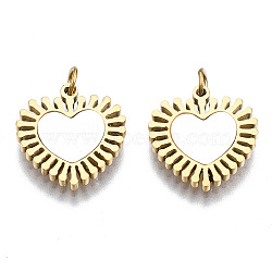 316 Surgical Stainless Steel Charms, with Shell and Jump Rings, Heart, Real 14K Gold Plated, 12.5x12x1.5mm, Jump Ring: 3.4x0.5mm, 2.4mm inner diameter(X-STAS-S116-317G)