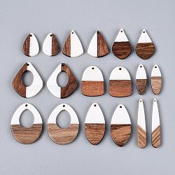 18Pcs 9 Styles Opaque Resin & Walnut Wood Pendants, Teardrop & Horse Eye & Arch Charms, Floral White, 21.5~44x7.5~28x2.5~4mm, Hole: 1.5~2mm, about 9 Styles(RESI-N053-24)