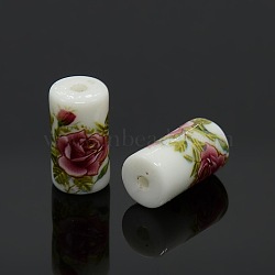 Flower Printed Opaque Acrylic Column Beads, White, 16x9mm, Hole: 2mm(X-SACR-O001-01A)