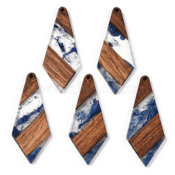 Transparent Resin & Walnut Wood Big Pendants, Kite Charms, Royal Blue, 53x21.5x3mm, Hole: 2mm(RESI-ZX017-69)