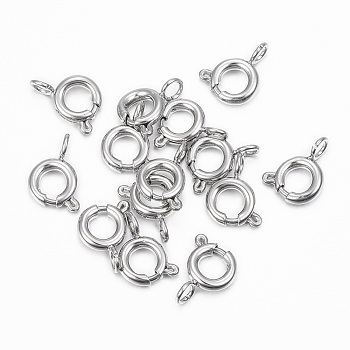 304 Stainless Steel Smooth Surface Spring Ring Clasps, Stainless Steel Color, 9x6x1.5mm, Hole: 2mm