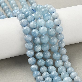 Natural Aquamarine Beads Strands, Round, 8~9mm, Hole: 1mm, about 45pcs/strand, 15.75''(40cm)