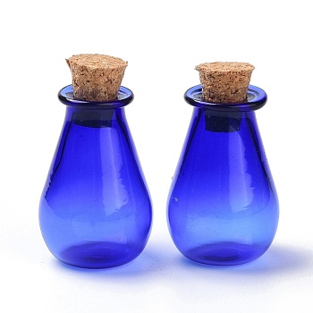 Glass Cork Bottles Ornament, Glass Empty Wishing Bottles, DIY Vials for Pendant Decorations, Blue, 15.5x28mm