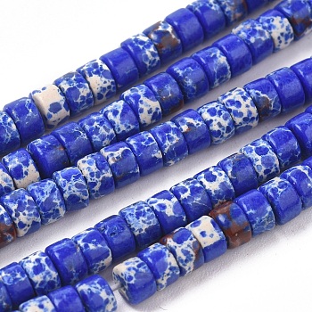 Synthetic Imperial Jasper Beads Strands, Flat Round/Disc, Blue, 4x2mm, Hole: 0.7mm, about 154pcs/strand, 15.43 inch(39.2cm)