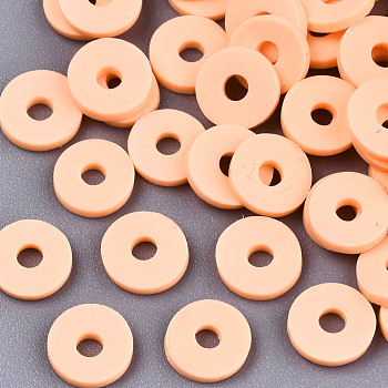 Handmade Polymer Clay Beads, for DIY Jewelry Crafts Supplies, Disc/Flat Round, Heishi Beads, Light Salmon, 4x1mm, Hole: 1mm, about 55000pcs/1000g