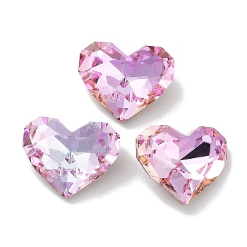 Glass Rhinestone Cabochons, Point Back & Back Plated, Faceted, Heart, Light Rose, 10x12x5mm