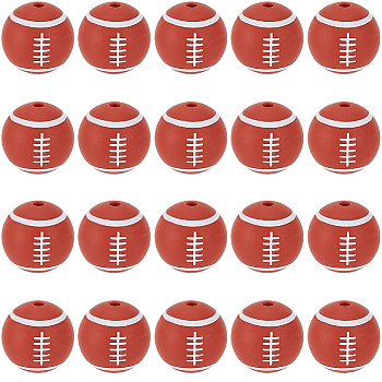 32Pcs All Kinds of Sports Balls Silicone Beads, Round, Coconut Brown, 14.5x14mm, Hole: 2mm