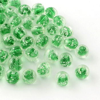 Handmade Luminous Lampwork Beads, Round, Green, 9~10mm, Hole: 1~2mm