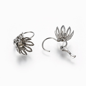 304 Stainless Steel Leverback Earring Findings, Flower, Stainless Steel Color, Tray: 4mm, 18.5x11.5mm, Pin: 0.8mm
