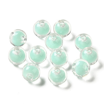 Transparent Acrylic Beads, Bead in Bead, Round, Aquamarine, 7.5x7mm, Hole: 2mm, about: 2083pcs/500g