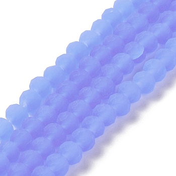 Imitation Jade Solid Color Glass Beads Strands, Faceted, Frosted, Rondelle, Medium Slate Blue, 4mm, Hole: 1mm