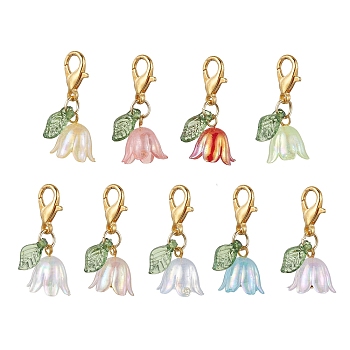 Lily Acrylic Pendant Decorations, Lobster Claw Clasps Charm for Bag Key Chain Ornaments, Golden, 25.5mm, 9pcs/set