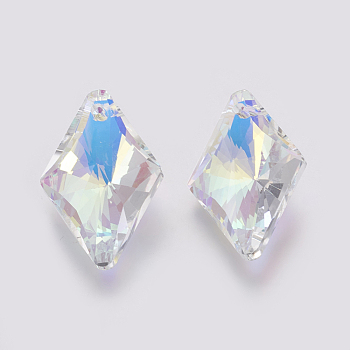 K9 Glass Rhinestone Pendants, Imitation Austrian Crystal, Faceted, Rhombus, Crystal AB, 27x17x8.5mm, Hole: 1.6mm
