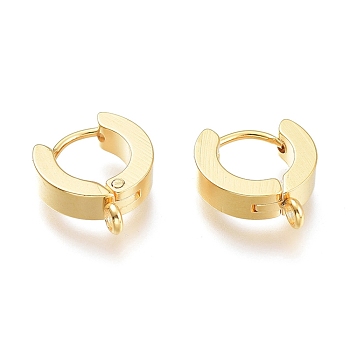 201 Stainless Steel Huggie Hoop Earrings Findings, with Vertical Loop, with 316 Surgical Stainless Steel Earring Pins, Ring, Real 24K Gold Plated, 12x11x3mm, Hole: 1.4mm, Pin: 1mm