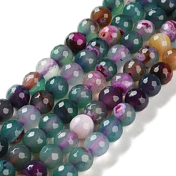 Natural Agate Beads Strands, Dyed & Heated, Faceted, Round, Cadet Blue, 10mm, Hole: 0.8mm, about 37pcs/strand, 14.96''(38cm)