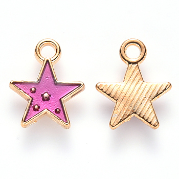 Alloy Enamel Charms, Star, Light Gold, Orchid, 12x10x2mm, Hole: 1.6mm