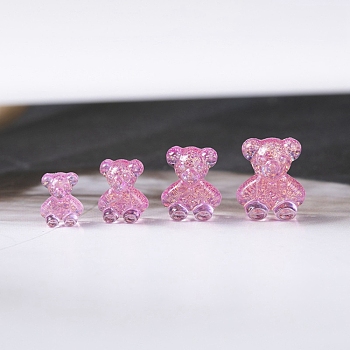Aurora Colorful Resin Nail Art Decoratio, 3D Bear Shape, for Jewelry Making Nail Art Design, Hot Pink, 9x7.5x4.5mm