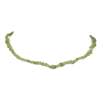 Natural Peridot Chip Beaded Necklace, Stainless Steel Color, 15.94~15.98 inch(40.5~40.6cm)