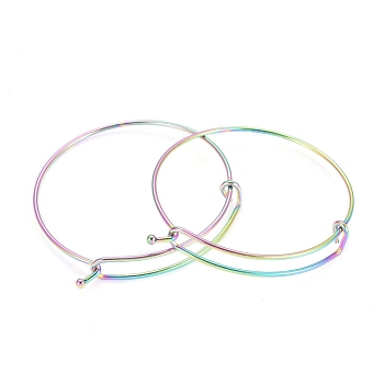 Adjustable Ion Plating(IP) 304 Stainless Steel Expandable Bangle Making, Rainbow Color, 61~62mm