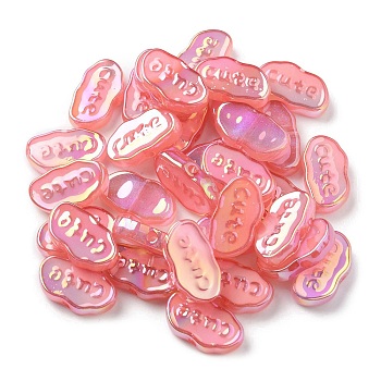 UV Plating Luminous Acrylic Beads, Iridescent, Cloud, Hot Pink, 15x26x6mm, Hole: 2.6mm