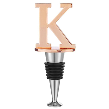 Alloy Letter K Wine Stoppers, with Silicone Reusable Wine and Beverage Bottle Stopper, used, Platinum & Rose Gold, 107.5x41x24.5mm