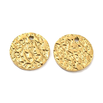 304 Stainless Steel Charms, Textured, Flat Round Charm, Real 18K Gold Plated, 12x1mm, Hole: 1mm