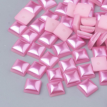 ABS Plastic Imitation Pearl Cabochons, Square, Hot Pink, 6x6x3.5mm, about 5000pcs/bag