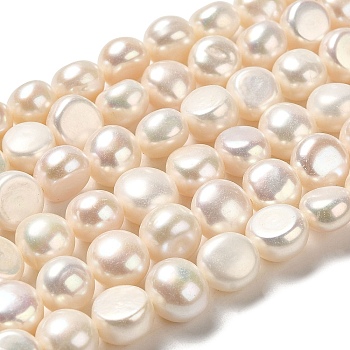 Natural Cultured Freshwater Pearl Beads Strands, Two Side Polished, Grade 6A, Seashell Color, 8~9x8~9x6~6.5mm, Hole: 0.6mm, about 42~43pcs/strand, 13.98~14.17''(35.5~36cm)