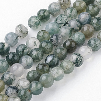 Natural Moss Agate Bead Strands, Round, 4~4.5mm, Hole: 1mm, about 85~90pcs/strand, 14.9 inch(38cm)