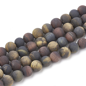 Natural Tiger Eye Beads Strands, Frosted, Grade AB+, Round, 6mm, Hole: 1mm, about 63pcs/strand, 15.5 inch