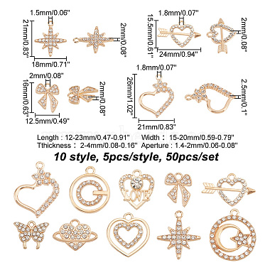 50Pcs 10 Style Heat & Arrow & Butterfly & Star & Bowknot Alloy Pendants(FIND-GO0001-03)-2
