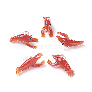 Handmade Lampwork Pendants, Lobster, Red, 32~34x14~18x15~17mm, Hole: 2~4mm(LAMP-L075-084)