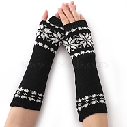 Polyacrylonitrile Fiber Yarn Knitting Long Fingerless Gloves, Arm Warmer, Winter Warm Gloves with Thumb Hole, Flower Pattern, Black & White, 320x80mm(COHT-PW0001-17B)