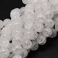 Crackle Glass Round Beads Strands, White, 6mm, Hole: 1mm, about 62pcs/strand, 15.7 inch(CCG-E001-6mm-04)