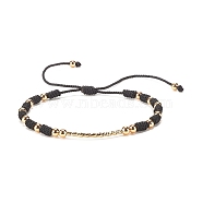 Brass Tube Braided Cord Bracelet, Adjustable Friendship Bracelet for Women, Black, Inner Diameter: 1-3/4~4 inch(4~10cm)(BJEW-JB07932-01)
