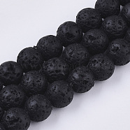 Spray Painted Natural Lava Rock Beads Strands, Round, Black, 10~11mm, Hole: 1.4mm, about 37~39pcs/Strand, 14.96 inch(38cm)(G-N0324-D-01)
