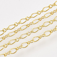 Brass Figaro Chains, Figure 8 Chain, with Spool, Soldered, Golden, 4x3.7x0.4mm and 3.5x2x0.4mm, about 100yard/roll(CHC-S007-08G)