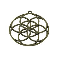 Tibetan Style Flower Alloy Pendants, Seed of Life/Sacred Geometry, Cadmium Free & Nickel Free & Lead Free, Antique Bronze, 48x44x1.5mm, Hole: 3mm(X-TIBEP-R345-41AB-NR)