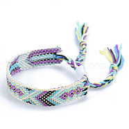 Polyester-cotton Braided Rhombus Pattern Cord Bracelet, Ethnic Tribal Adjustable Brazilian Bracelet for Women, Floral White, 5-7/8~11 inch(15~28cm)(FIND-PW0013-001A-08)
