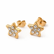 Crystal Rhinestone Star Stud Earrings, 316 Stainless Steel Jewelry for Women, Real 18K Gold Plated, 9x9mm, Pin: 0.7mm(EJEW-C004-14G)