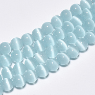 Cat Eye Beads Strands, Round, Light Blue, 10mm, Hole: 1.5mm, about 40pcs/strand, 15.5 inch(X-CE-M011-10mm-14)