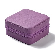 Square PU Leather Jewelry Zipper Storage Boxes, Travel Portable Jewelry Cases for Necklaces, Rings, Earrings and Pendants, Medium Orchid, 9.6x9.6x5cm(CON-K002-04F)